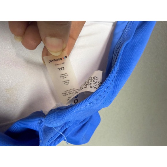 Royal Blue Surplice Swim Dress One Piece Swimsuit Flared Skirt Crisscross Back - Picture 9 of 10